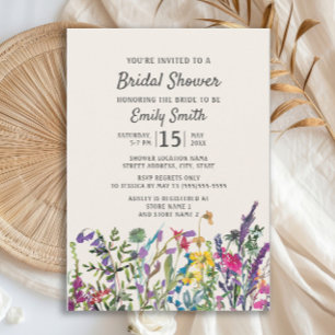 Watercolor Wildflowers Floral Purple Bridal Shower Invitation