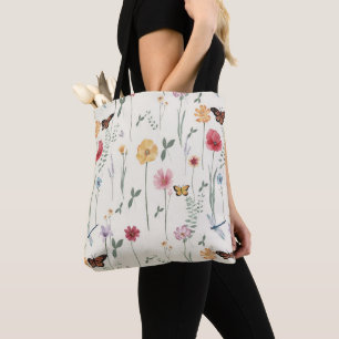 Watercolor Wildflowers Floral Tote Bag