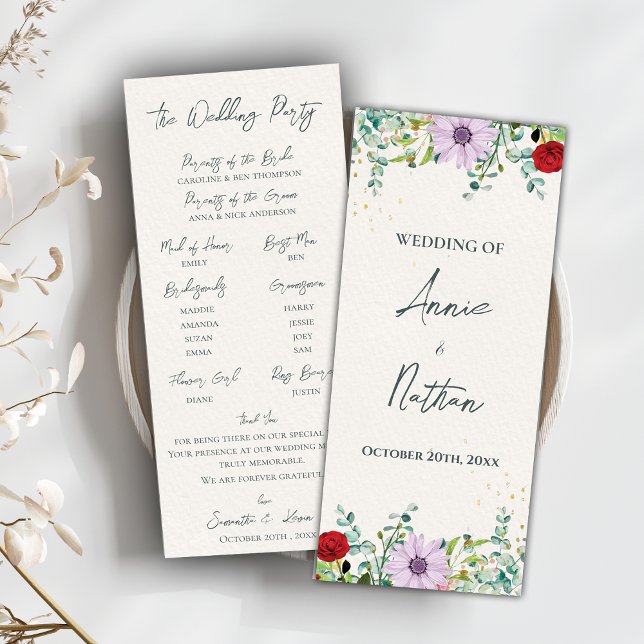 Watercolor Wildflowers Floral Wedding Program Invitation (Watercolor Wildflowers Floral Wedding Program)