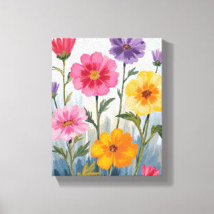 Watercolor Wildflowers   Flower Field Painting  Canvas Print