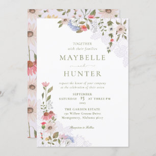 Watercolor Wildflowers, Foliage & Lace Wedding Invitation