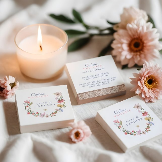 Watercolor Wildflowers & Foliage  Square Business  Card (Watercolor Wildflowers & Foliage Square Business Square Business Card)