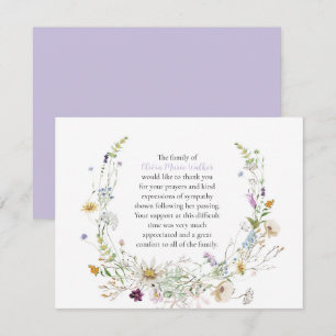 Watercolor Wildflowers Funeral Script Thank You  Card
