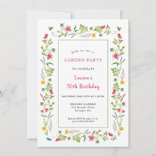 Watercolor Wildflowers Garden Birthday Party  Invitation