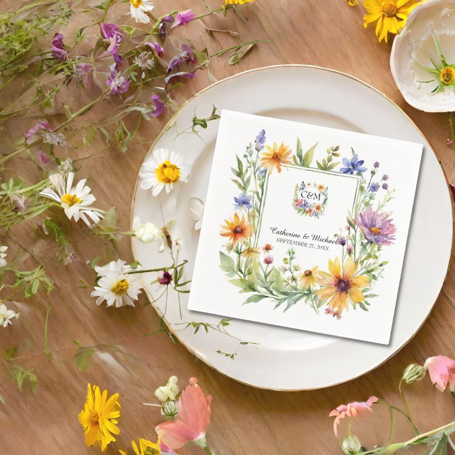Watercolor Wildflowers Garden Spring Wedding  Napkin (Creator Uploaded)