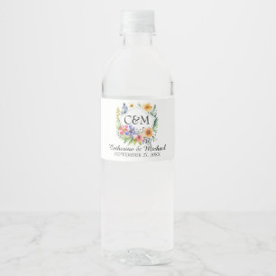 Watercolor Wildflowers Garden Spring Wedding Water Bottle Label
