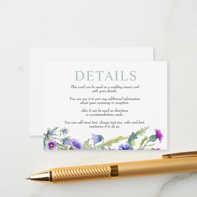 Watercolor wildflowers garland spring wedding enclosure card (Front/Back In Situ)