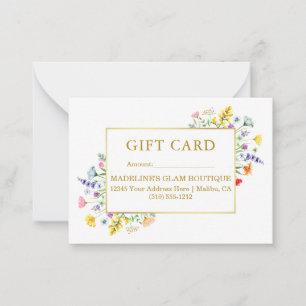 Watercolor Wildflowers Gold Frame Gift Card