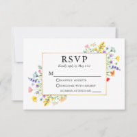 Watercolor Wildflowers Gold Frame Wedding