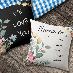 Watercolor Wildflowers Grandchildrens Names Nana Cushion
