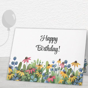 Watercolor Wildflowers Happy Birthday Greeting Card