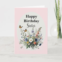 Watercolor Wildflowers Happy Birthday Sister Card