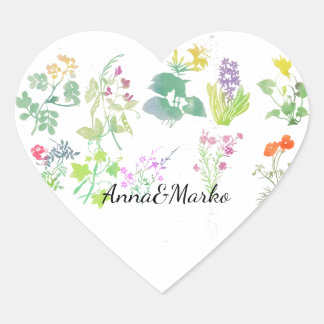 Watercolor wildflowers heart sticker