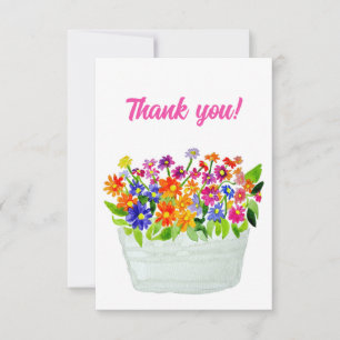 Watercolor wildflowers in a basket thank you card