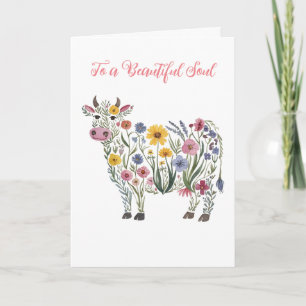 Watercolor Wildflowers in the shape of a Cute Cow Card
