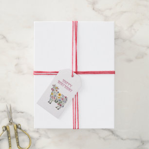 Watercolor Wildflowers in the shape of a Cute Cow Gift Tags