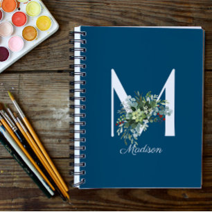 Watercolor wildflowers initial blue notebook