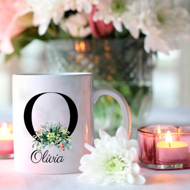 Watercolor wildflowers initial monogram coffee mug (Creator Uploaded)