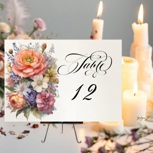 Watercolor Wildflowers - Ivory Table Number