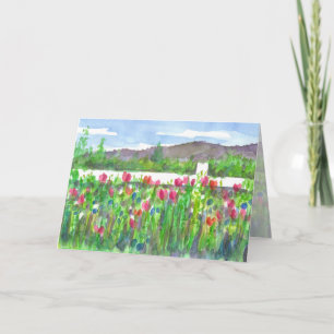Watercolor Wildflowers Landscape Happy Birthday Card