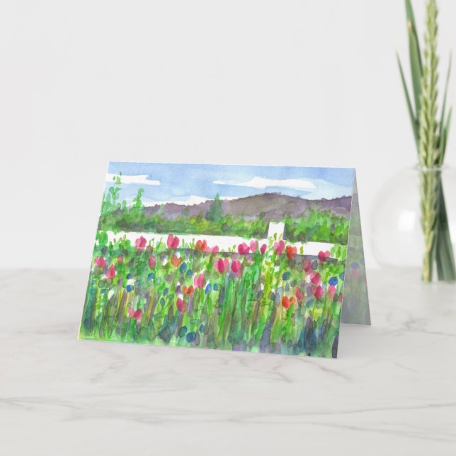 Watercolor Wildflowers Landscape Happy Birthday Card (Front)
