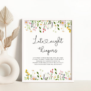 Watercolor wildflowers Late night diapers game Poster