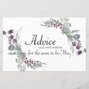 Watercolor Wildflowers Lavender Bridal Advice Card