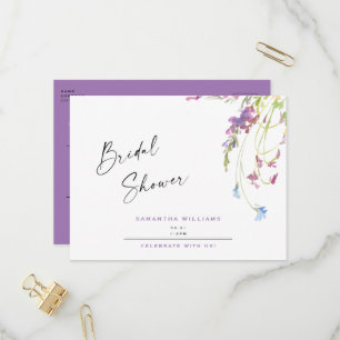 Watercolor Wildflowers Lavender Bridal Shower Invitation Postcard