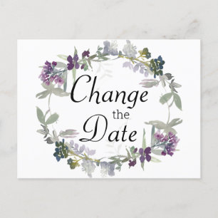 Watercolor Wildflowers Lavender Change the Date Postcard
