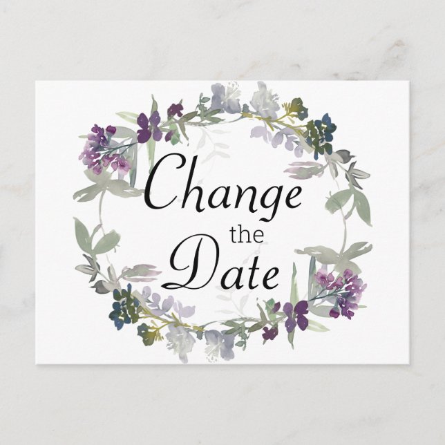 Watercolor Wildflowers Lavender Change the Date Postcard (Front)