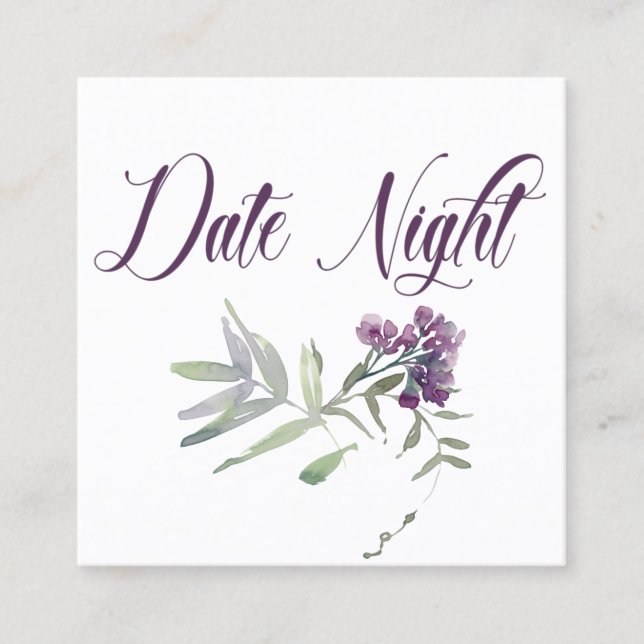 Watercolor Wildflowers Lavender Date Night Card (Front)