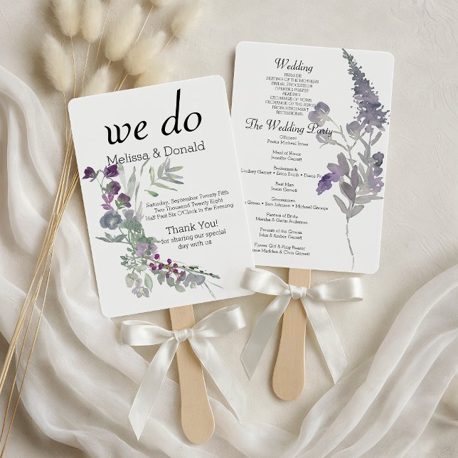 Watercolor Wildflowers Lavender Floral Program Hand Fan (Creator Uploaded)