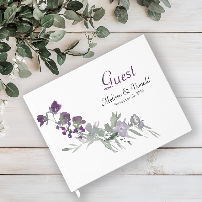 Watercolor Wildflowers Lavender Floral Wedding Guest Book (Creator Uploaded)