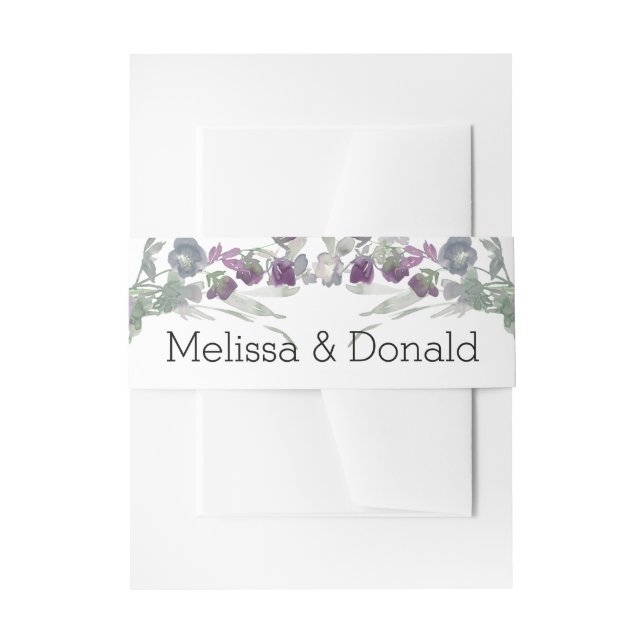 Watercolor Wildflowers Lavender Floral Wedding Invitation Belly Band (Front Example)
