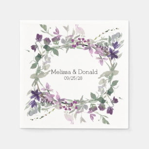 Watercolor Wildflowers Lavender Floral Wedding Napkin