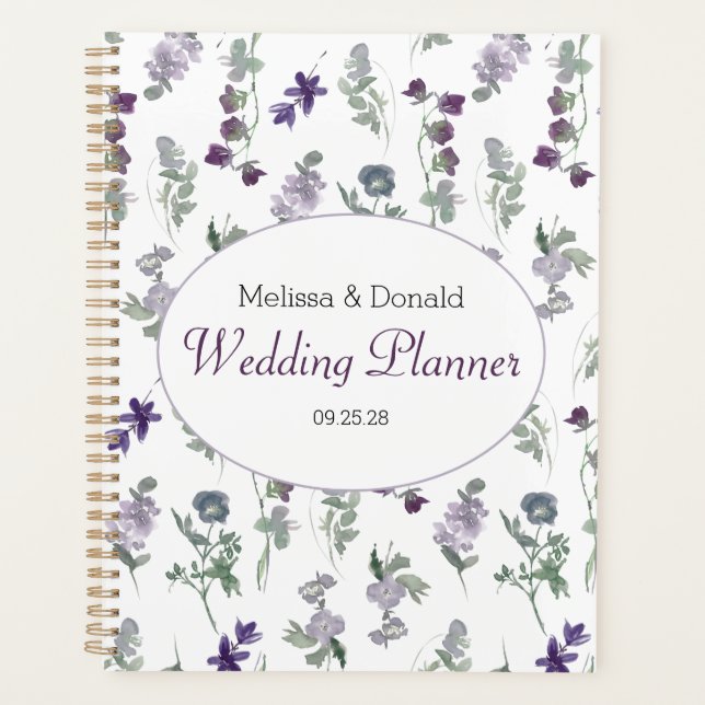 Watercolor Wildflowers Lavender Floral Wedding Planner (Front)