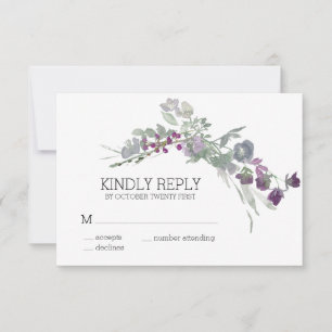 Watercolor Wildflowers Lavender Floral Wedding RSVP Card