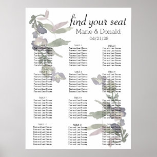Watercolor Wildflowers Lavender Seating Chart