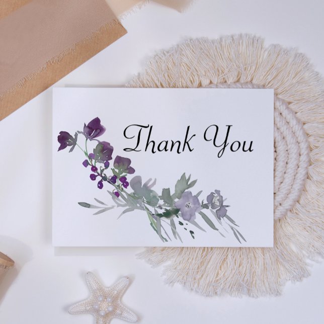 Watercolor Wildflowers Lavender Thank You Card (Creator Uploaded)