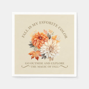 Watercolor wildflowers leaves fall autumn quotes napkin