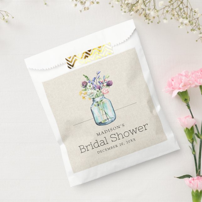 Watercolor Wildflowers Linen Boho Bridal Shower Favour Bags (Sealed)