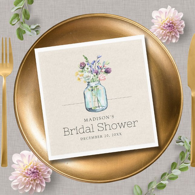 Watercolor Wildflowers Linen Boho Bridal Shower Napkin (Creator Uploaded)