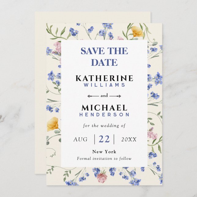 Watercolor wildflowers meadow Wedding  Save The Date (Front/Back)