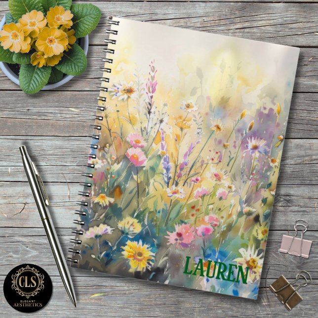Watercolor Wildflowers Minimalist Name  Notebook (Notebook – Personalized Watercolor Wildflower)