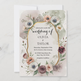 Watercolor Wildflowers Modern Rustic Wedding Invitation