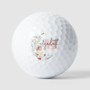 Watercolor Wildflowers Monogram Golf Balls