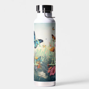Watercolor Wildflowers Monogram & Name Water Bottle