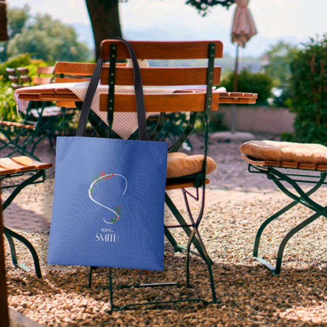 Watercolor wildflowers monogram white red blue tote bag (Creator Uploaded)
