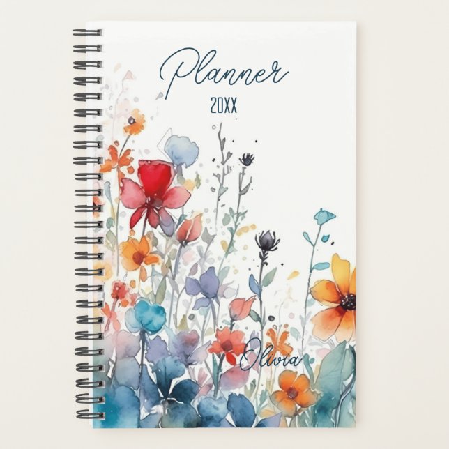 Watercolor Wildflowers Name And Year Planner (Front)