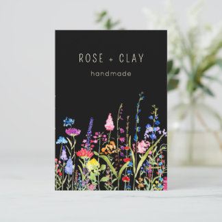 Watercolor Wildflowers on Black Business Supplies Enclosure Card